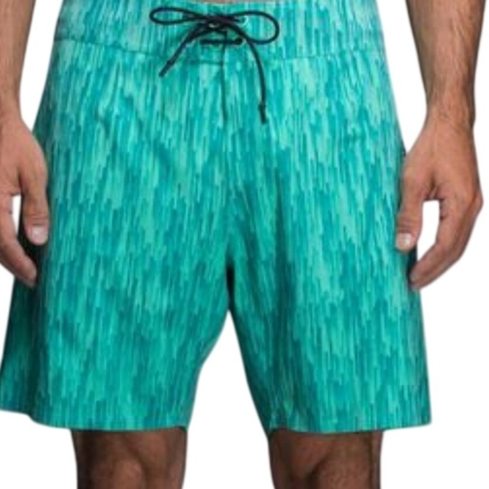 Lululemon El Current Lined Board Short Teal Abstract Striped Swim Trunks Size 34